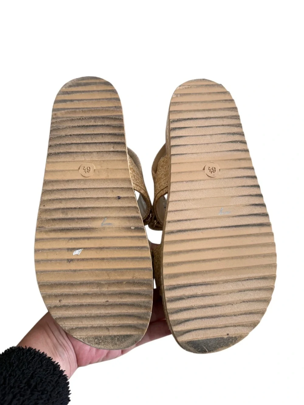 a new day Neutral Woven Strap Platform Sandals with Gold Disc 6.5